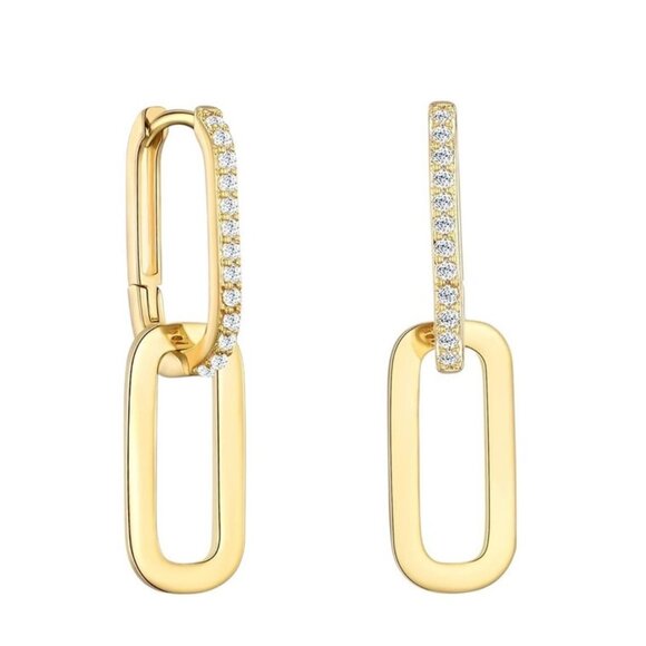 Jewelry - Cable Link Dangle Link Earrings Cloud Link Earrings Diamond PaperClip GOLD